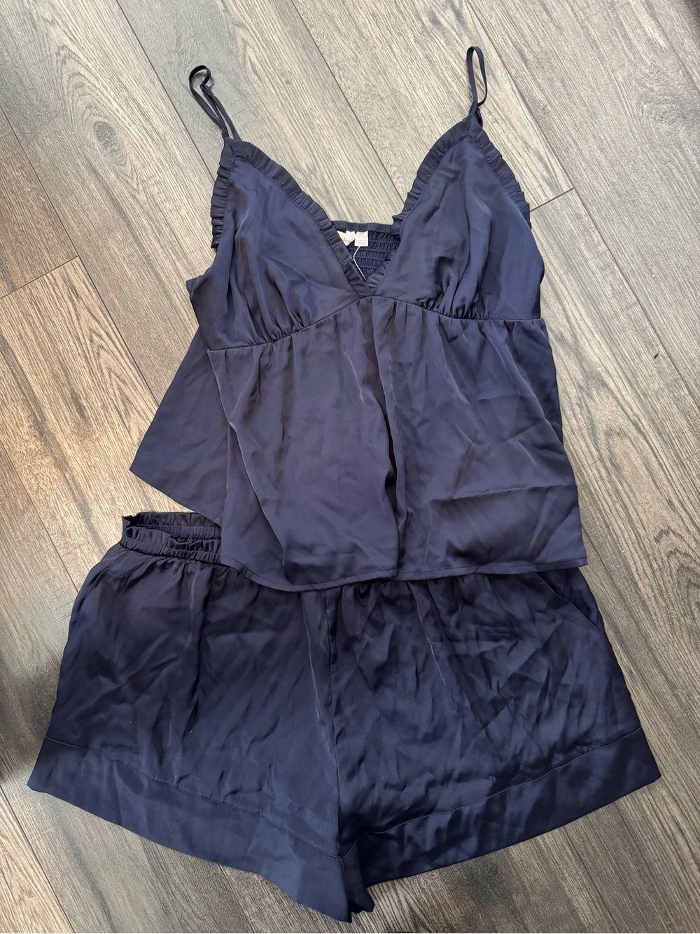 Women’s Navy Satin Cami & Shorts PJ Set
